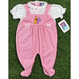 Vintage 90's Winnie the Pooh Baby 6-9 Months Pink One Piece Romper Rare Outfit
